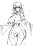  breasts cleavage curvy graphite_(medium) greyscale huge_breasts la_pucelle monochrome non-web_source prier solo thighs traditional_media wide_hips 