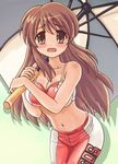  asahina_mikuru bad_id bad_pixiv_id breasts cleavage hamoto large_breasts long_hair midriff race_queen solo suzumiya_haruhi_no_yuuutsu umbrella 