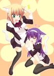  2girls animal_ears arisa_bannings cat_ears closed_eyes heart lyrical_nanoha mahou_shoujo_lyrical_nanoha multiple_girls open_mouth saki_chisuzu smile thighhighs tsukimura_suzuka yuri zettai_ryouiki 