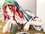  alcohol azuma_yukie bottle chopsticks cigarette drunk fujiwara_warawara hat hong_meiling natsu_shoujo plate red_hair sake sitting smoking solo star table third-party_edit touhou 