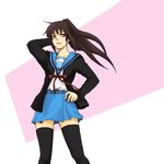  blue_sailor_collar genderswap genderswap_(mtf) kita_high_school_uniform kona_(kona_kona) kyonko lowres ponytail sailor_collar school_uniform serafuku solo suzumiya_haruhi_no_yuuutsu thighhighs zettai_ryouiki 