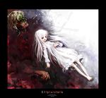  1girl abyss albino barefoot blood densen_maniya el_(sound_horizon) elysion highres long_hair mask red_eyes sound_horizon white_hair 