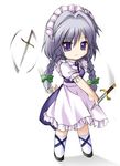  braid chibi izayoi_sakuya katami_shinta knife lowres short_hair silver_hair solo touhou twin_braids 