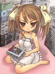  :t angry barefoot brown_eyes brown_hair figure gunpla hair_ribbon hamoto kneeling model_kit original pout ribbon sitting skirt solo twintails wariza white_skirt 