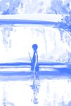  bad_id bad_pixiv_id blue butterfly_net chemise copyright_request hand_net monochrome river solo toe_(gardengirls) wading water 