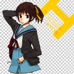  artist_request blue_sailor_collar blue_skirt genderswap genderswap_(mtf) kita_high_school_uniform kyonko lowres sailor_collar school_uniform serafuku skirt solo suzumiya_haruhi_no_yuuutsu 