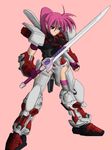  armor blue_eyes gundam gundam_astray_red_frame gundam_seed gundam_seed_astray levantine lyrical_nanoha mahou_shoujo_lyrical_nanoha mahou_shoujo_lyrical_nanoha_a&#039;s mahou_shoujo_lyrical_nanoha_a's mecha mecha_musume parody pink_hair ponytail signum sword weapon whip_sword 