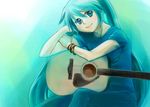  acoustic_guitar aqua_hair casual guitar hatsune_miku instrument long_hair nawoko solo vocaloid 