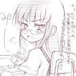  furude_rika glasses higurashi_no_naku_koro_ni lowres monochrome nekokun purple sketch solo translated 