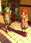  bad_id bad_pixiv_id closed_eyes coat double_scoop food green_hair harepore ice_cream ice_cream_cone multiple_girls open_mouth original pants_down red_hair road scarf shoes socks standing street 
