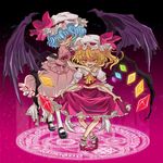  bat_wings blonde_hair blue_hair flandre_scarlet girotin_ginza hat magic_circle mary_janes multiple_girls red_eyes remilia_scarlet shoes short_hair siblings sisters touhou wings 