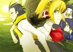  2boys aegis_(persona) android artist_request black_hair blonde_hair blue_eyes blue_hair bow hair_over_one_eye mochizuki_ryouji multiple_boys persona persona_3 ribbon scarf short_hair thanatos yuuki_makoto 