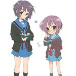  bad_id bad_pixiv_id book brown_eyes cardigan chihara_minori clerk_nagato core_(mayomayo) cosplay crossover glasses grey_hair kita_high_school_uniform lucky_star multiple_girls nagato_yuki nagato_yuki_(cosplay) school_uniform seiyuu_connection serafuku short_hair suzumiya_haruhi_no_yuuutsu 