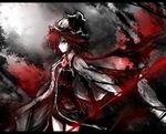  acryl alternate_costume bad_id bad_pixiv_id bow cape gloves hat hat_bow letterboxed red_eyes red_hair remilia_scarlet solo touhou weapon wings 
