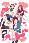  4girls blue_eyes blue_hair brown_hair eyewear_on_head glasses green_eyes green_hair inazuma_eleven inazuma_eleven_(series) kino_aki kudou_fuyuka long_hair multiple_girls otonashi_haruna purple_hair raimon_natsumi school_uniform short_hair skirt smile 