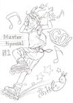  aouma bad_id bad_pixiv_id highres idolmaster idolmaster_(classic) inline_skates monochrome musical_note roller_skates skates solo takatsuki_yayoi 