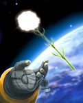  bad_pixiv_id compass earth flower gloves hands highres hiro_(hibikigaro) planetes science_fiction solo space spacesuit star yuri_mihairokov zero_gravity 