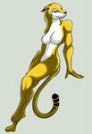  breasts feline female fur green_eyes hair mammal nude plain_background pose solo tail unknown_artist yellow yellow_fur 