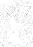  absurdres glasses greyscale highres lineart long_hair monochrome mouth_hold original pointy_ears rinsu solo 