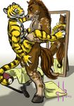  equine feathering feline gay gym horse hufnaar male mammal mirror sex simple_background standing tiger ulbrek 
