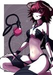  :p apple breasts cleavage demon_girl demon_tail food fruit horns jewelry kuronuko_neero medium_breasts navel necklace original red_eyes red_hair short_hair sitting solo tail tongue tongue_out wings 