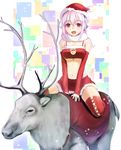  :d bad_id bad_pixiv_id bare_shoulders breasts christmas detached_sleeves hareno_chiame hat headphones long_hair looking_at_viewer medium_breasts midriff navel nitroplus open_mouth pink_hair red_eyes red_legwear reindeer santa_costume santa_hat scarf skirt smile solo super_sonico thighhighs underboob zettai_ryouiki 