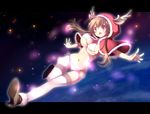  animal_ears antlers bad_id bad_pixiv_id bikini brown_hair christmas ears hood letterboxed long_hair momoyama_nozomu original outstretched_arms red_eyes reindeer_antlers reindeer_ears solo space spread_arms star swimsuit thighhighs 