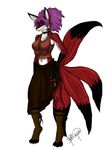  anthro breasts canine digitigrade female fox fur hair kitsune mammal multi_breast multiple_tails naomi neckband plain_background purple_hair red_fur skirt solo tail til_sunlight_dies white_background white_fur 