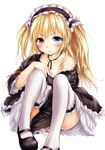  bad_id bad_pixiv_id bare_shoulders blonde_hair blue_eyes blush boku_wa_tomodachi_ga_sukunai choker garters gothic_lolita hairband hand_on_own_knee hasegawa_kobato heterochromia highres kiriyama light_smile lolita_fashion lolita_hairband long_hair looking_at_viewer mary_janes off_shoulder pink_eyes ribbon_choker shoes simple_background sitting solo thighhighs two_side_up white_background white_legwear 