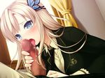  1girl blonde_hair blue_eyes boku_wa_tomodachi_ga_sukunai butterfly_hair_ornament censored cum curtains fellatio hair_ornament handjob hasegawa_kodaka hetero himukai_kyousuke kashiwazaki_sena long_hair open_fly oral penis plaid school_uniform solo_focus st._chronica_academy_uniform tongue unzipped window 