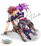  aisha aisha_(elsword) armor couple elsword elsword_(character) kiss kissing purple_hair red_hair twintails 