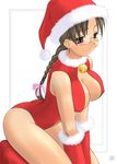 bell bell_collar braid breasts christmas cleavage_cutout collar covered_nipples glasses gloves hat hoshina_tomoko large_breasts red_gloves santa_costume santa_hat solo to_heart tsuina 