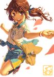  aoi_sora_(pairan) bag brown_eyes brown_hair highres open_mouth original pairan ponytail round_teeth smile solo teeth 