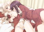  2girls absurdres bed black_hair blonde_hair blush breasts couple curtain fingering fuguriya game_cg green_eyes highres hug kawamura_reo licking long_hair lying moaning multiple_girls nipples official_art open_mouth panties peko pillow sawaguchi_mai school_uniform short_hair skirt small_breasts sono_hanabira_ni_kuchizuke_wo sucking thighhighs underwear uniform yuri 