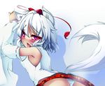  animal_ears armpits ass bad_id bad_pixiv_id bare_shoulders blush detached_sleeves dot_r fang from_behind hat highres inubashiri_momiji open_mouth panties red_eyes saliva short_hair silver_hair simple_background sketch solo tail tokin_hat touhou underwear white_background white_panties wolf_ears wolf_tail 