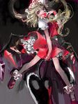  bad_id bad_pixiv_id blonde_hair blood claws covering_mouth fingernails flandre_scarlet flying hat laevatein long_fingernails looking_down okomeuma petticoat short_hair short_sleeves side_ponytail skirt solo staring tegaki touhou wings 
