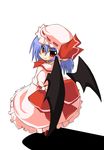  bat_wings blue_hair detached_wings fang from_behind gin_(shioyude) hat red_eyes remilia_scarlet solo touhou wings 