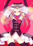  animal_hat arms_up bad_id bad_pixiv_id black_legwear brown_hair hat izumi_minami long_hair mawaru_penguindrum pink_eyes princess_of_the_crystal solo takakura_himari thighhighs 