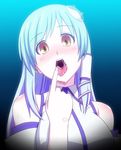  bare_shoulders green_hair h-new hair_tubes kochiya_sanae long_hair saliva solo sweatdrop tongue touhou yellow_eyes 