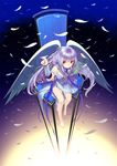  bare_shoulders barefoot bottomless chair character_request copyright_request feathers highres kimura_daisuke purple_hair red_eyes sitting solo wings 