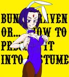  blush breasts bunny cartoon_network collar costume dc_comics dice_k00 gem pixiv raven_(dc) raven_(teen_titans) short_hair solo sweat teen_titans 