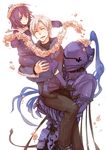  2boys armor berserker_(fate/zero) child dress fate/zero fate_(series) flower full_armor good_end hair_ribbon head_wreath highres hood hoodie knight matou_kariya matou_sakura multiple_boys oonyuudou purple_hair ribbon uncle_and_niece white_hair younger 