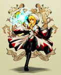  black_eyes black_legwear blonde_hair boots final_fantasy final_fantasy_tactics hood kuwae leg_up long_hair magic robe solo staff standing thigh_boots thighhighs white_mage white_mage_(fft) 