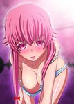  areolae blush breasts carrot_works cover_image gasai_yuno hair_ribbon large_breasts long_hair looking_at_viewer mirai_nikki naughty_face nude open_mouth pink_eyes pink_hair red_ribbon ribbon shiny shiny_skin skindentation solo sweat 