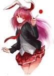  alternate_color animal_ears bad_id bad_pixiv_id blazer blush bunny_ears jacket long_hair necktie no_nose pleated_skirt purple_hair ran_(pixiv2957827) red_eyes red_neckwear reisen_udongein_inaba skirt smile solo touhou 