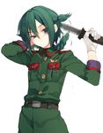  androgynous bad_id bad_pixiv_id braid cutting_hair green_hair inazuma_eleven inazuma_eleven_(series) kaimuari knife military military_uniform mistorene_callus otoko_no_ko purple_eyes severed_hair single_braid uniform 