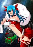  arc_system_works blue_hair dizzy gift guilty_gear happy mutsu open_mouth santa santa_costume skirt tail 