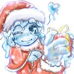  christmas gift goo_girl hat heart monster_girl present santa_costume santa_hat santa_suit slime smile wink 