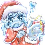  christmas gift goo_girl hat heart monster_girl present santa_costume santa_hat santa_suit slime smile 