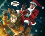  animal_costume bad_id bad_pixiv_id barnaby_brooks_jr bell blonde_hair boots brown_eyes brown_hair christmas facial_hair glasses gloves green_eyes hat kaburagi_t_kotetsu male_focus merry_christmas multiple_boys reducto reindeer_costume reins riding rubber_nose santa_costume santa_hat sitting sitting_on_person stubble tiger_&amp;_bunny v 